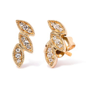 Bids.com 10K Yellow Gold 1/10 Cttw Diamond Triple Leaf Stud Earring (H-I Color, I1-I2 Clarity) Earrings