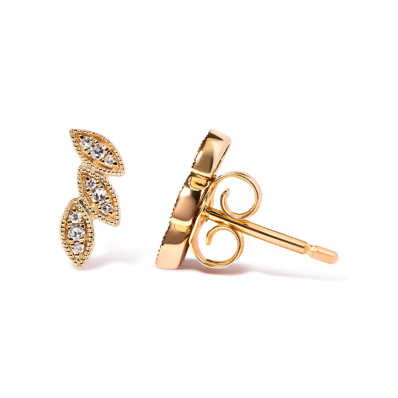 Bids.com 10K Yellow Gold 1/10 Cttw Diamond Triple Leaf Stud Earring (H-I Color, I1-I2 Clarity) Earrings