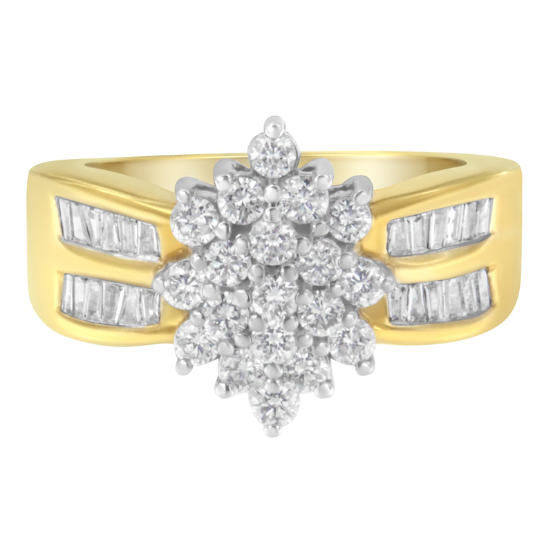 Bids.com 10K Yellow Gold 1.0 Cttw Marquise Composite Diamond Cluster Cocktail Ring (H-I Color, SI2-I1 Clarity) - Size 7 Rings