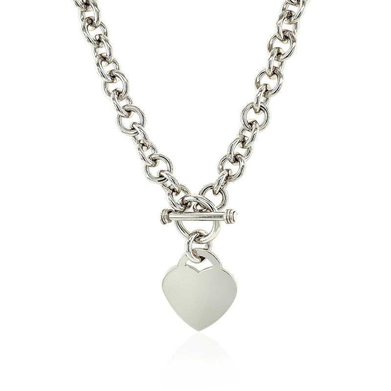 Bids.com Sterling Silver Rolo Chain  with a Heart Toggle Charm and Rhodium Plating Necklaces