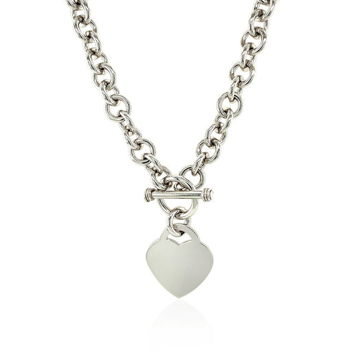 Bids.com Sterling Silver Rolo Chain  with a Heart Toggle Charm and Rhodium Plating Necklaces