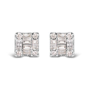 Bids.com 10K White Gold 1/7 Cttw Round and Baguette Diamond Mosaic Square Stud Earrings (H-I Color, I1-I2 Clarity) Earrings
