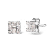 Bids.com 10K White Gold 1/7 Cttw Round and Baguette Diamond Mosaic Square Stud Earrings (H-I Color, I1-I2 Clarity) Earrings