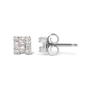Bids.com 10K White Gold 1/7 Cttw Round and Baguette Diamond Mosaic Square Stud Earrings (H-I Color, I1-I2 Clarity) Earrings