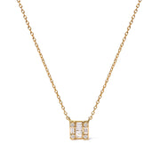 Bids.com 10K Yellow Gold 1/10 Cttw Round and Baguette Diamond Mosaic Composite Square 18" Inch Pendant Necklace (H-I Color, I1-I2 Clarity) Necklaces