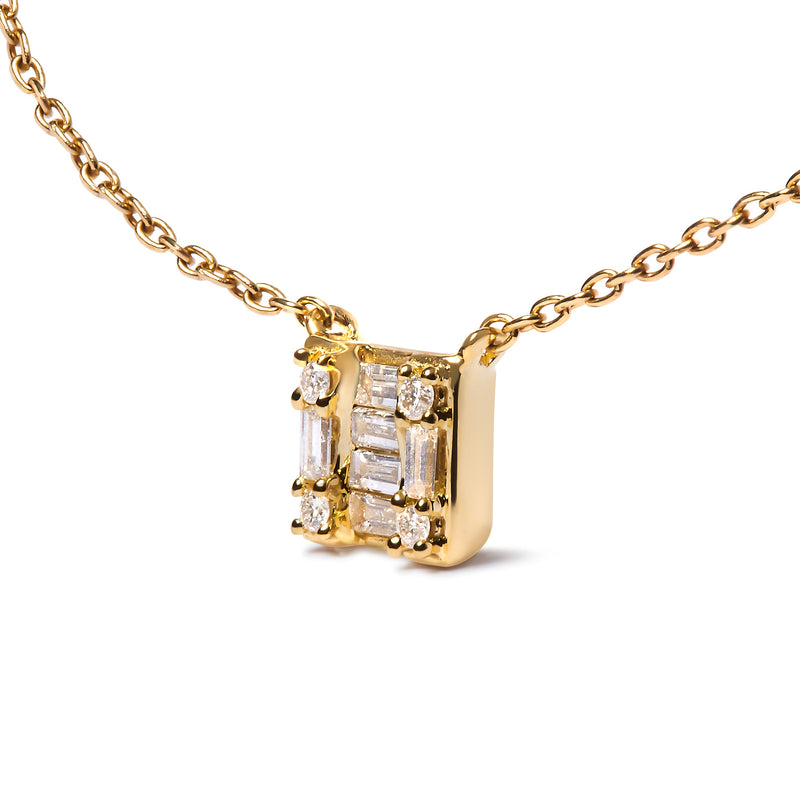Bids.com 10K Yellow Gold 1/10 Cttw Round and Baguette Diamond Mosaic Composite Square 18" Inch Pendant Necklace (H-I Color, I1-I2 Clarity) Necklaces