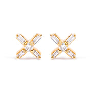 Bids.com 10K Yellow Gold 1/10 Cttw Round and Baguette Diamond Criss Cross X Stud Earring (H-I Color, I1-I2 Clarity) Earrings