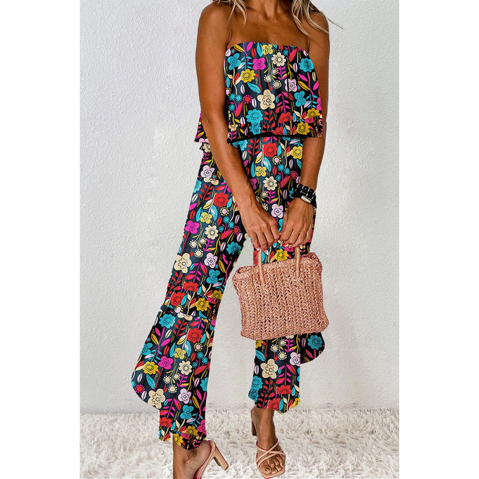 Printed Tube Wide Leg Jumpsuit