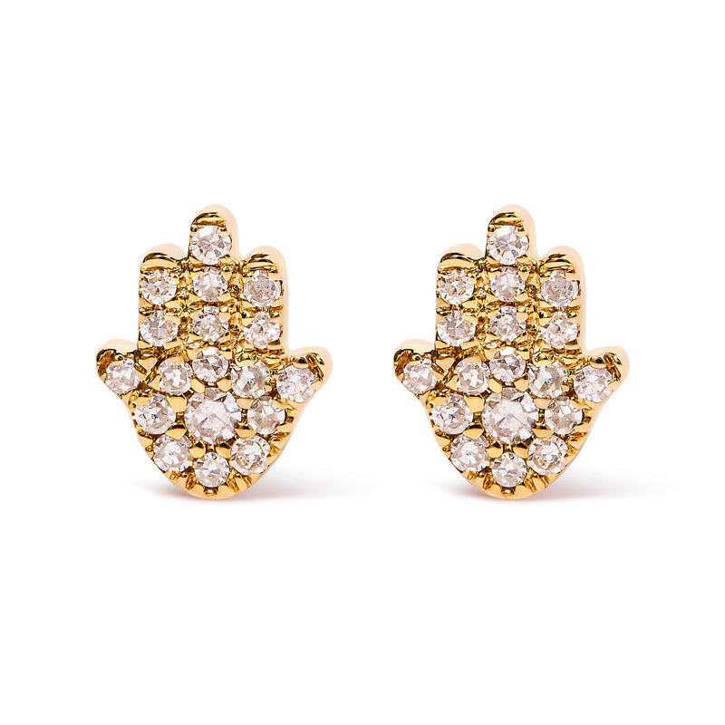 Bids.com 10K Yellow Gold Diamond Accented Hamsa Stud Earrings (H-I Color, I1-I2 Clarity) Earrings