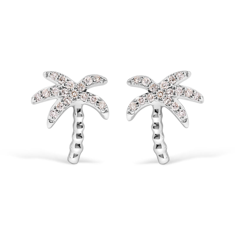 Bids.com 10K White Gold 1/10 Cttw Diamond  Encrusted Palm Tree Stud Earrings (H-I Color, I1-I2 Clarity) Earrings