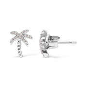 Bids.com 10K White Gold 1/10 Cttw Diamond  Encrusted Palm Tree Stud Earrings (H-I Color, I1-I2 Clarity) Earrings