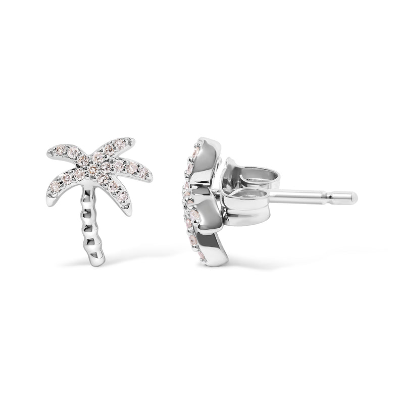 Bids.com 10K White Gold 1/10 Cttw Diamond  Encrusted Palm Tree Stud Earrings (H-I Color, I1-I2 Clarity) Earrings