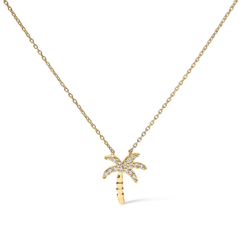 Bids.com 10K Yellow Gold 1/10 Cttw Round Diamond Palm Tree 18" Inch Pendant Necklace (H-I Color, I1-I2 Clarity) Necklaces
