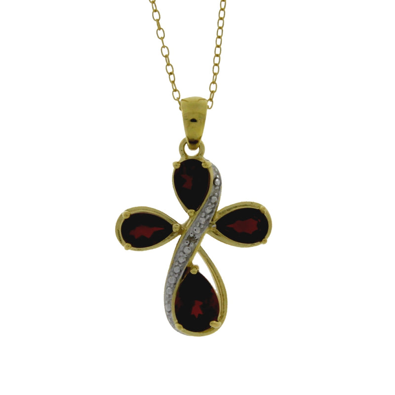 Bids.com Garnet Diamond Cross Religious Pendant Sterling Silver Pendants