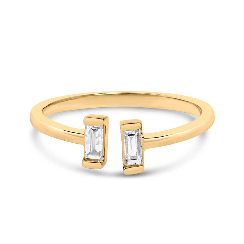 Bids.com 14K Yellow Gold Plated Sterling Silver 1/5 Cttw Baguette Diamond Open Band Ring Rings
