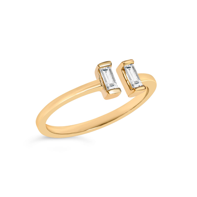 Bids.com 14K Yellow Gold Plated Sterling Silver 1/5 Cttw Baguette Diamond Open Band Ring Rings