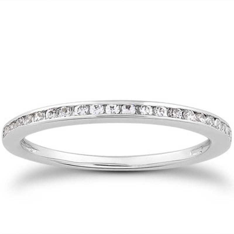 Bids.com 14k White Gold Slim Profile Diamond Channel Set Wedding Ring Band Rings