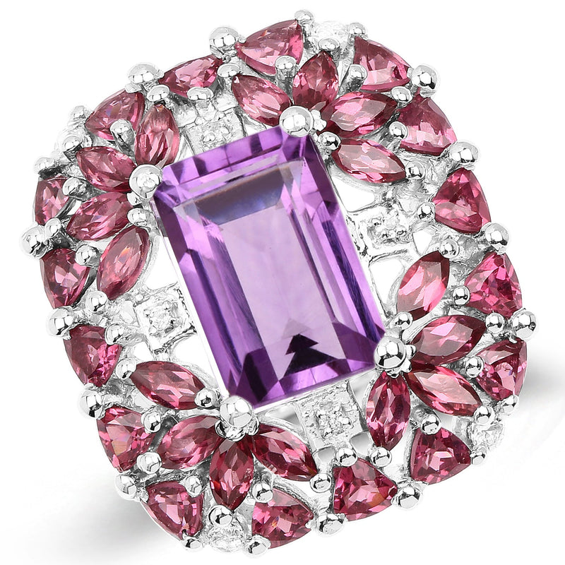 Bids.com 7.59 Carat Genuine Pink Amethyst, Rhodolite and White Topaz .925 Sterling Silver Ring Rings