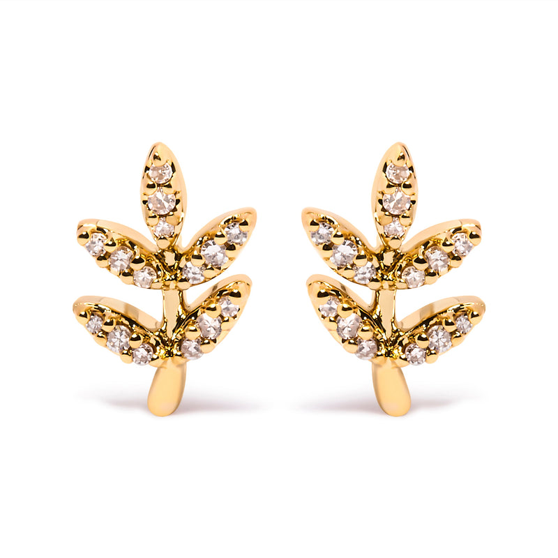 Bids.com 10K Yellow Gold 1/10 Cttw Diamond Accented Leaf and Branch Stud Earrings (H-I Color, I1-I2 Clarity) Earrings