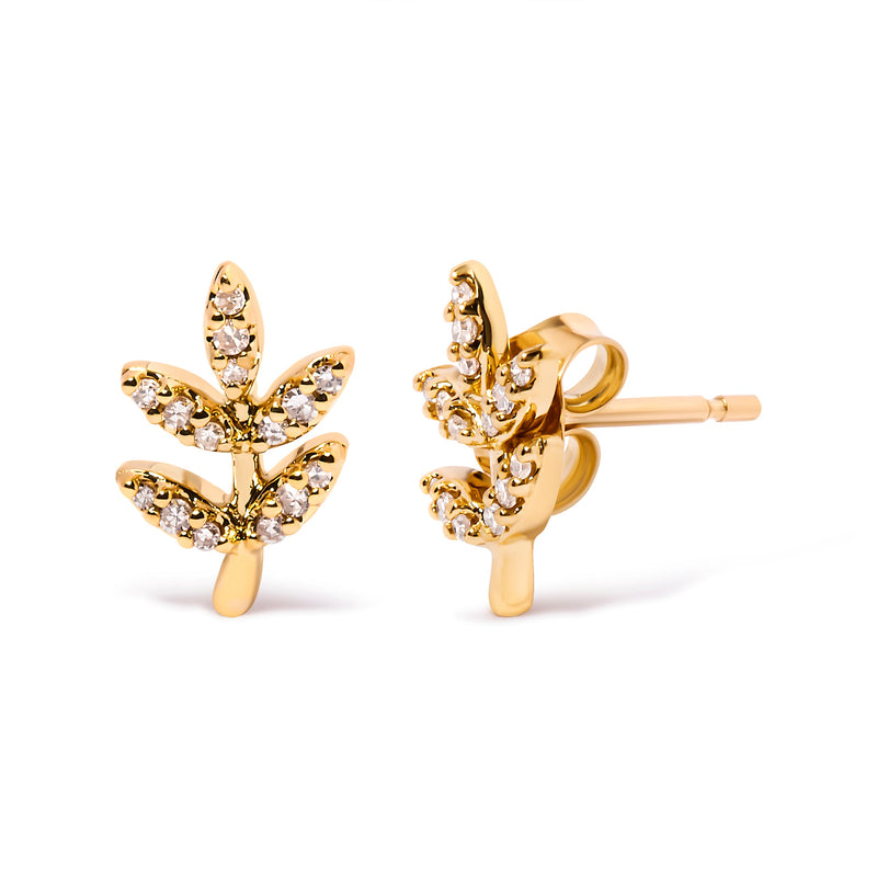 Bids.com 10K Yellow Gold 1/10 Cttw Diamond Accented Leaf and Branch Stud Earrings (H-I Color, I1-I2 Clarity) Earrings