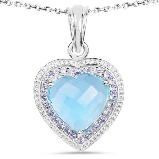Bids.com 7.36 Carat Genuine Blue Topaz and Tanzanite .925 Sterling Silver Pendant Pendants