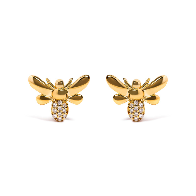 Bids.com 10K Yellow Gold Diamond Accented Bumble Bee Stud Earring (H-I Color, I1-I2 Clarity) Earrings