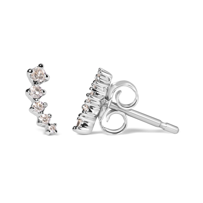 Bids.com 10K White Gold 1/10 Cttw Diamond Journey Style Climber Stud Earrings (H-I Color, I1-I2 Clarity) Earrings