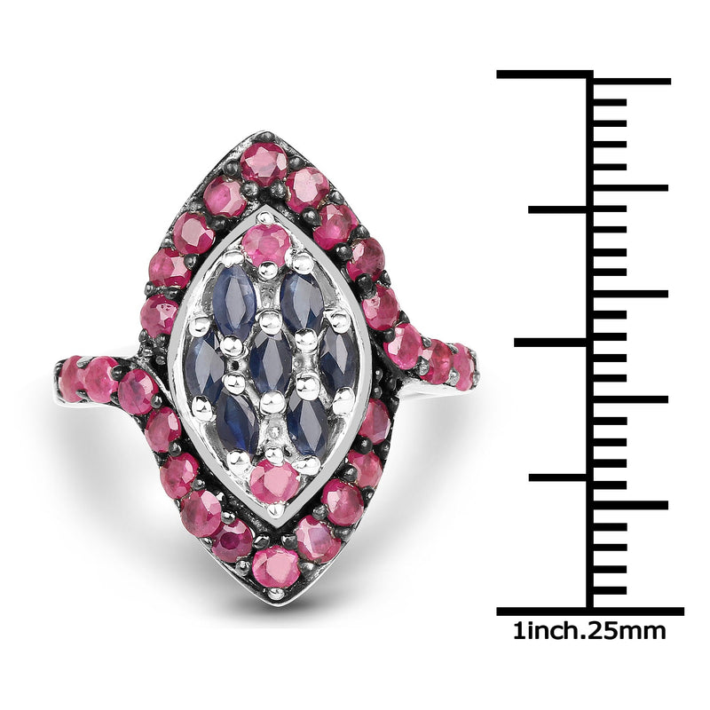 Bids.com 1.77 Carat Genuine Blue Sapphire and Ruby .925 Sterling Silver Ring Rings