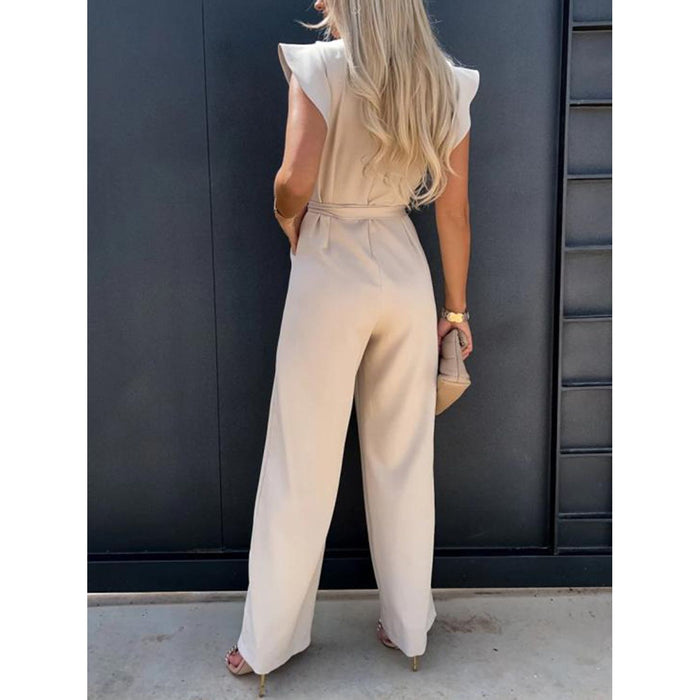 Ruffled Round Neck Cap Sleeve Jumpsuit