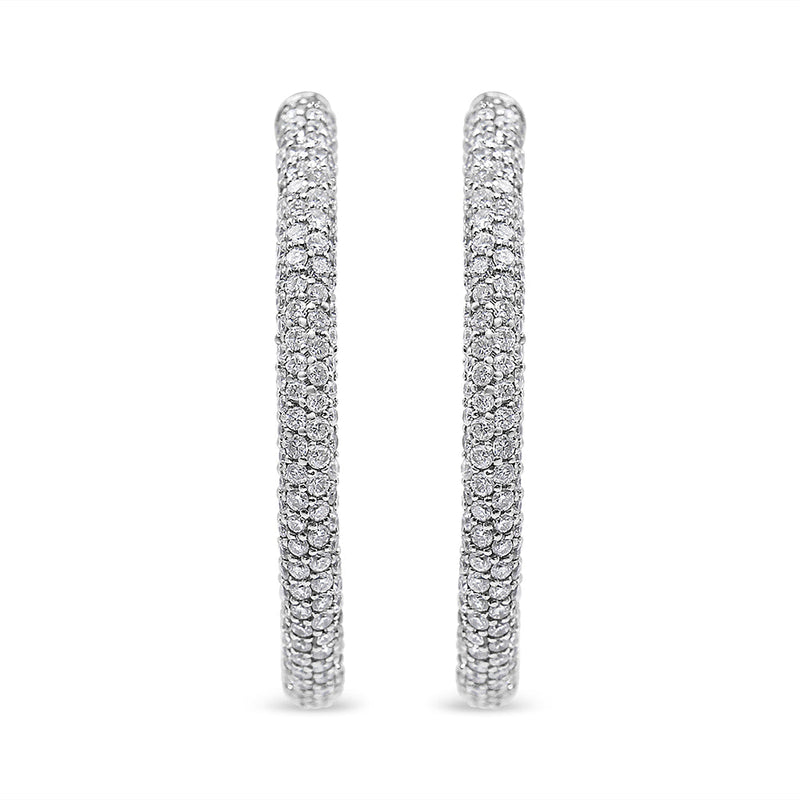 Bids.com 18K White Gold 2 1/3 Cttw Pave Set Diamond Semi Eternity Leverback Hoop Earrings (F-G Color, VS1-VS2 Clarity) Earrings