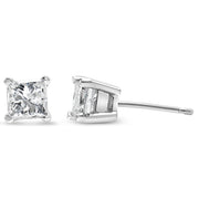 Bids.com AGS Certified 14k White Gold 1.0 Cttw 4-Prong Set Princess-Cut Solitaire Diamond Push Back Stud Earrings for Women (E-F Color, I1-I2 Clarity) Earrings