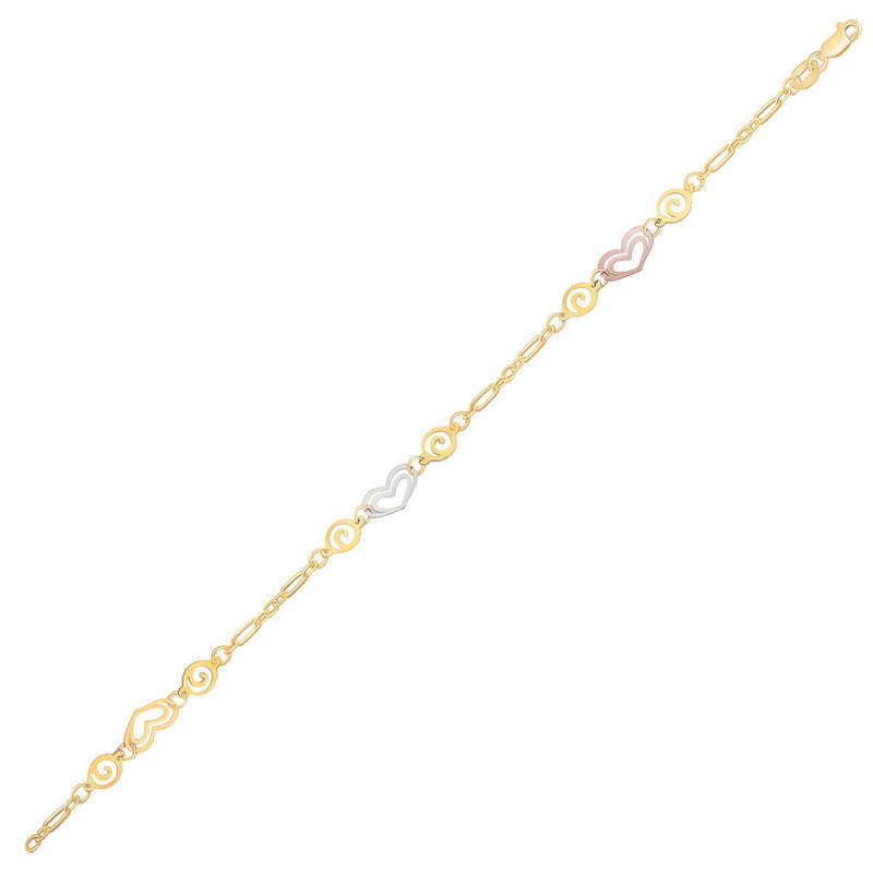 Bids.com 14k Tri-Color Gold Anklet with Multi Color Heart Stations Accessories
