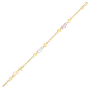 Bids.com 14k Tri-Color Gold Anklet with Multi Color Heart Stations Accessories