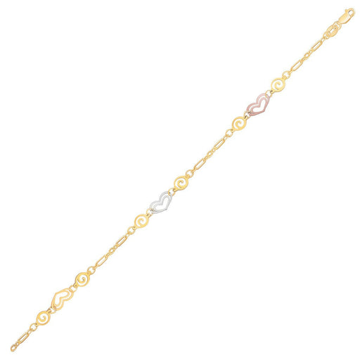 Bids.com 14k Tri-Color Gold Anklet with Multi Color Heart Stations Accessories