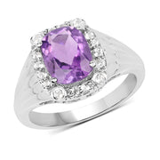 Bids.com 2.13 Carat Genuine  Amethyst and White Topaz .925 Sterling Silver Ring Rings