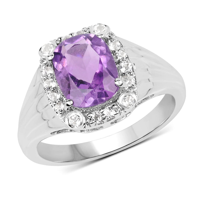 Bids.com 2.13 Carat Genuine  Amethyst and White Topaz .925 Sterling Silver Ring Rings