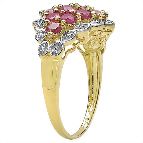 Bids.com 14K Yellow Gold Plated 2.08 Carat Genuine Ruby .925 Sterling Silver Ring Rings
