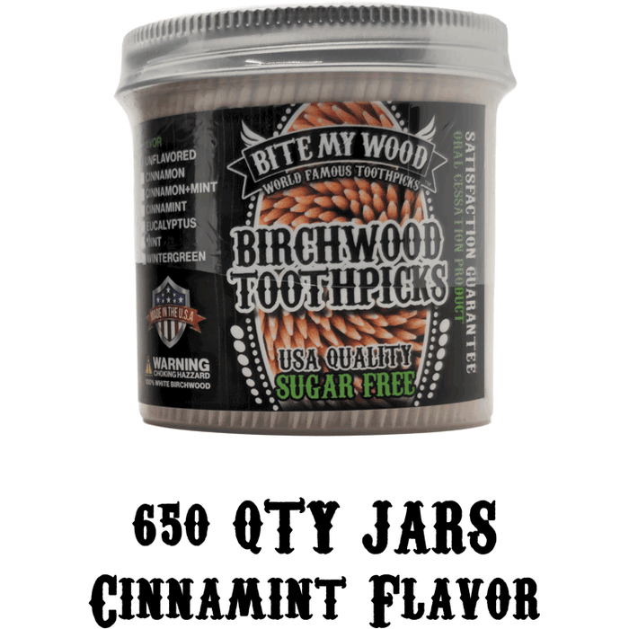 Bitemywood Flavored High Quality Usa Birchwood Toothpicks In Plastic Jars - 2 Sizes Available