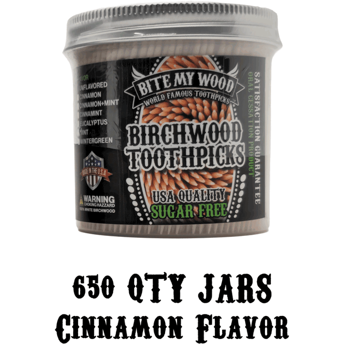 Bitemywood Flavored High Quality Usa Birchwood Toothpicks In Plastic Jars - 2 Sizes Available