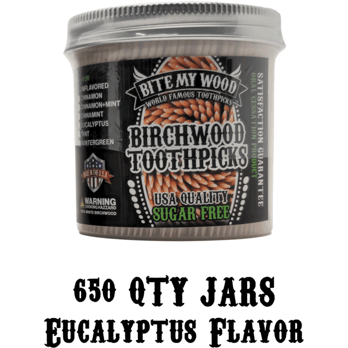 Bitemywood Flavored High Quality Usa Birchwood Toothpicks In Plastic Jars - 2 Sizes Available