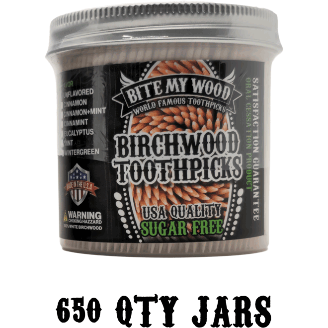 Bitemywood Flavored High Quality Usa Birchwood Toothpicks In Plastic Jars - 2 Sizes Available