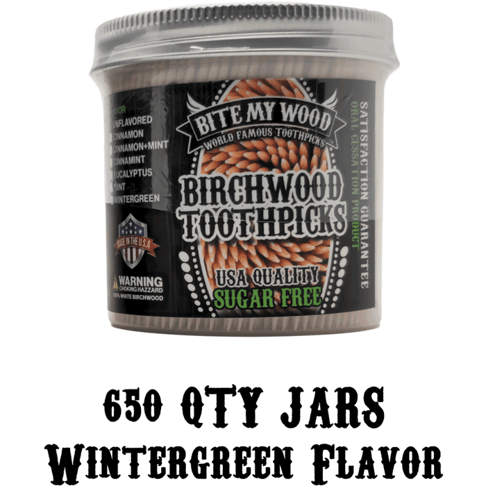 Bitemywood Flavored High Quality Usa Birchwood Toothpicks In Plastic Jars - 2 Sizes Available