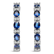 Bids.com 14K White Gold 4x3mm Oval Blue Sapphire and 1/4 Cttw Diamond Alternating Hoop Earring (I-J Color, SI2-I1 Clarity) Earrings