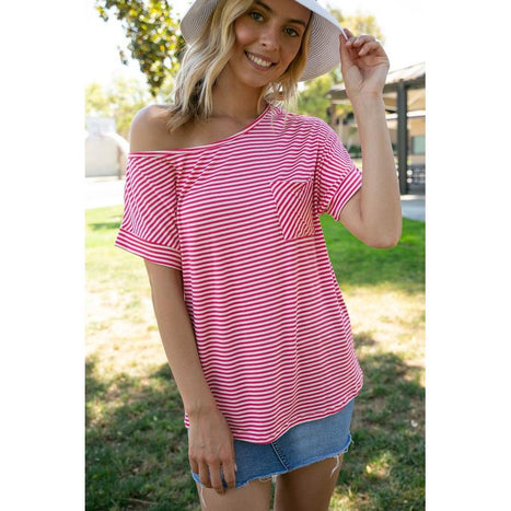 Plus Stripe One Shoulder Boxy Top