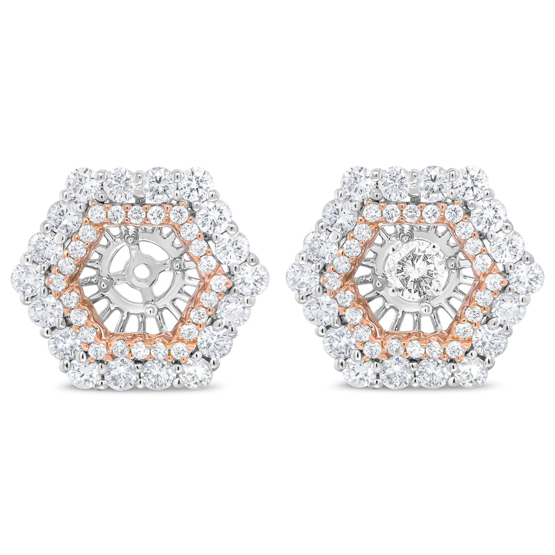 Bids.com 14K Rose and White Gold 1 7/8 Cttw Round Diamond Double Halo Earring Jacket for 6mm Round Studs (G-H Color, VS2-SI1 Clarity) Earrings