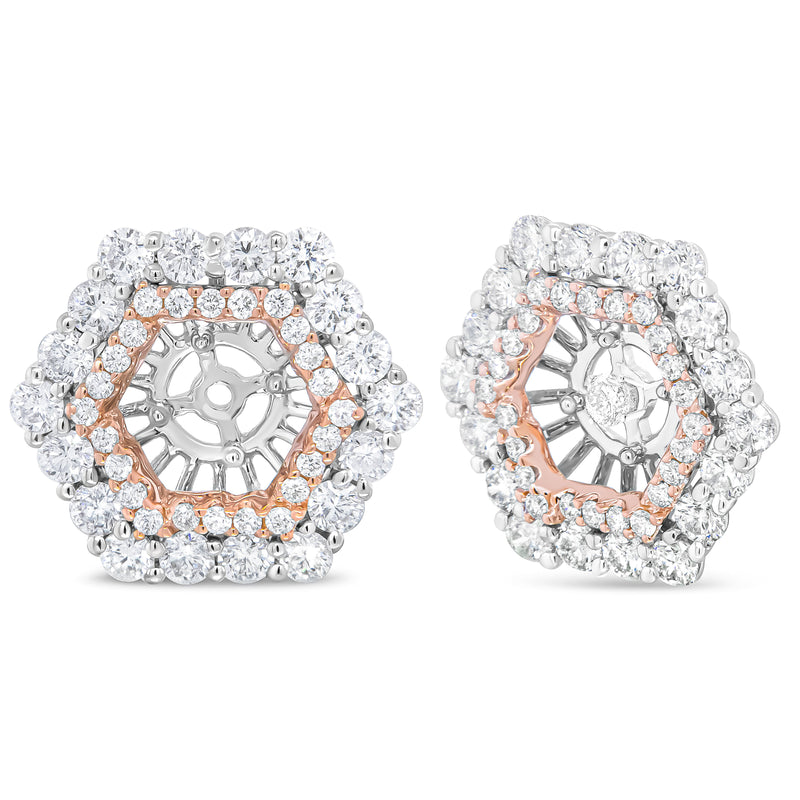 Bids.com 14K Rose and White Gold 1 7/8 Cttw Round Diamond Double Halo Earring Jacket for 6mm Round Studs (G-H Color, VS2-SI1 Clarity) Earrings