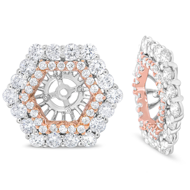 Bids.com 14K Rose and White Gold 1 7/8 Cttw Round Diamond Double Halo Earring Jacket for 6mm Round Studs (G-H Color, VS2-SI1 Clarity) Earrings
