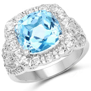 Bids.com 5.17 Carat Genuine Blue Topaz and White Topaz .925 Sterling Silver Ring Rings