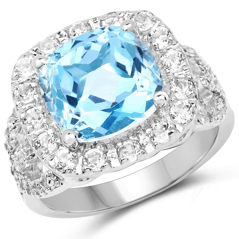 Bids.com 5.17 Carat Genuine Blue Topaz and White Topaz .925 Sterling Silver Ring Rings
