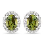 Bids.com 1.92 Carat Genuine Green Tourmaline and White Diamond 14K White Gold Earrings Earrings